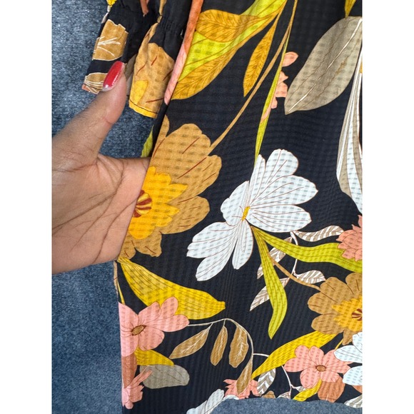 Who What Wear Dress Women M Floral Long Sleeve Black Yellow Garden Boho Work - Picture 8 of 13